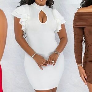 chic couture | Dresses | Nwt Offwhite Bust Keyhole Ruffle Sleeves Dress ...